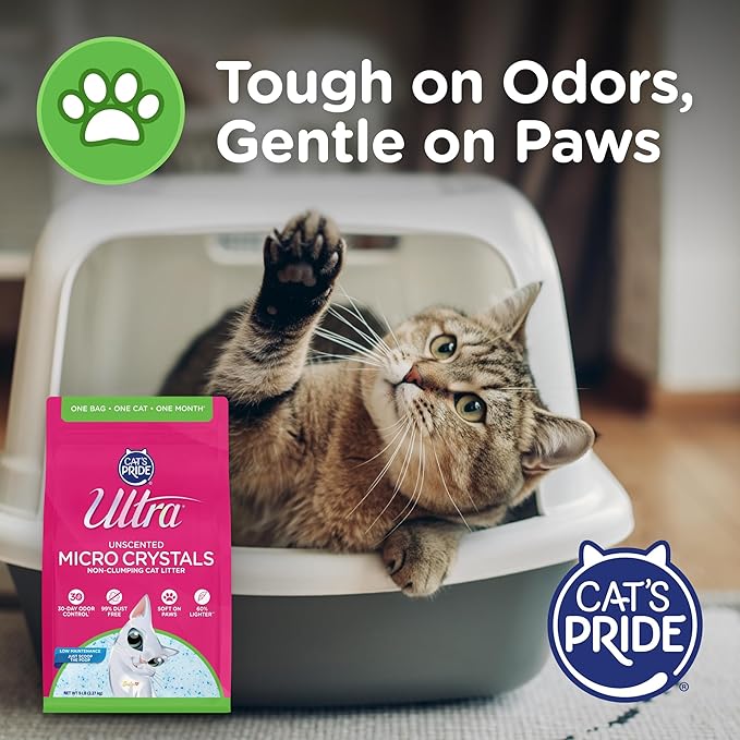 Ultra Micro Crystals Premium Cat Litter - 99.9% Dust Free, Soft on Paws, Fragrance Free - 15 Lbs. Total (3pk of 5 Lbs.)