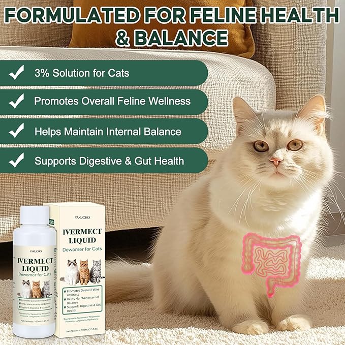 Yakucho lvermect for Cat, Dewomax Liquid Digestive Support, Broad Spectrum Gut Balance Formula for Kittens & Adult Cats – Supports Internal Cleanse & Natural Wellness – 3.5 oz (100ml)