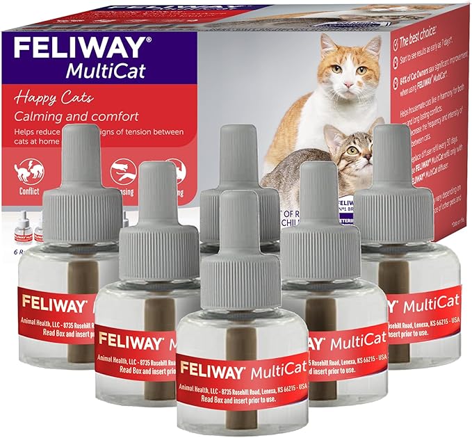 FELIWAY® MultiCat 6 x 30 Day Cat Calming Refills for Pheromone Diffuser, 6 x 48ml Value Pack- Helps Reduce Conflicts and Signs of Tension in Multi-Cat Households