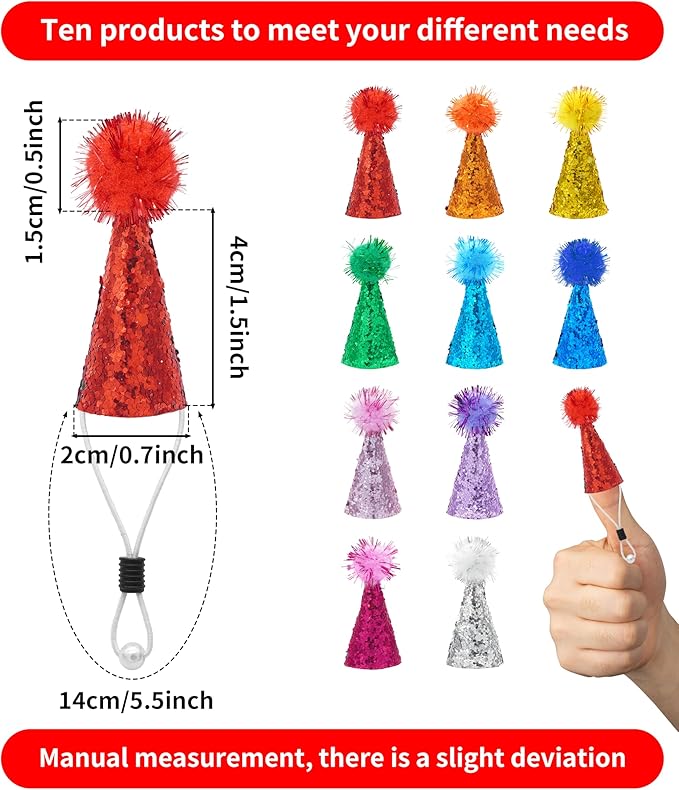 PET SHOW 10 Pack Hamster Hats Tiny Hats for Snakes Hedgehog Lizard Reptile Mini Animal Figure Hats with Tinsel Pom Adjustable Headband Guinea Pig Chicken Bird Small Pet Birthday Party Accessories