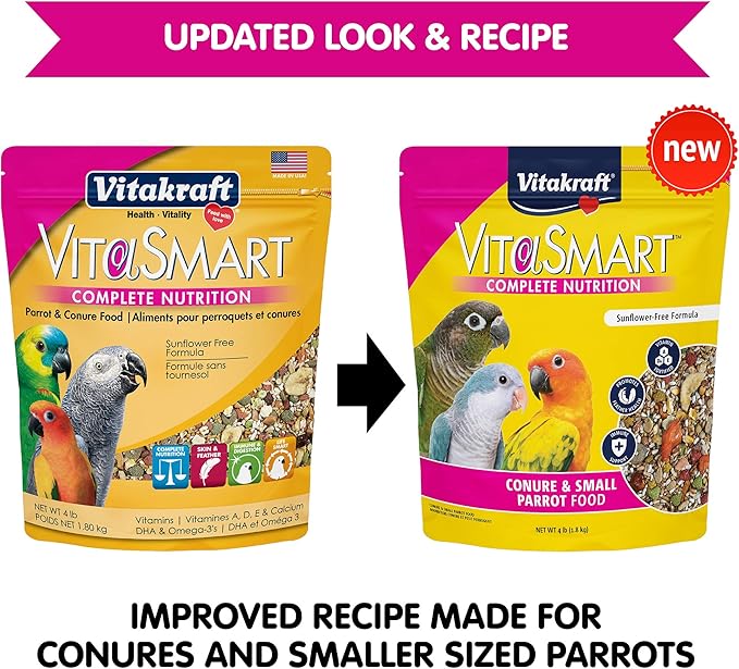 Vitakraft VitaSmart Conure Small Parrot Food 4 Pound Bag Premium Bird Food Mix with Real Vegetables Fruits Grains and Seeds Provides Wholesome Daily Nutrition and Variety for Conures & Small Parrots