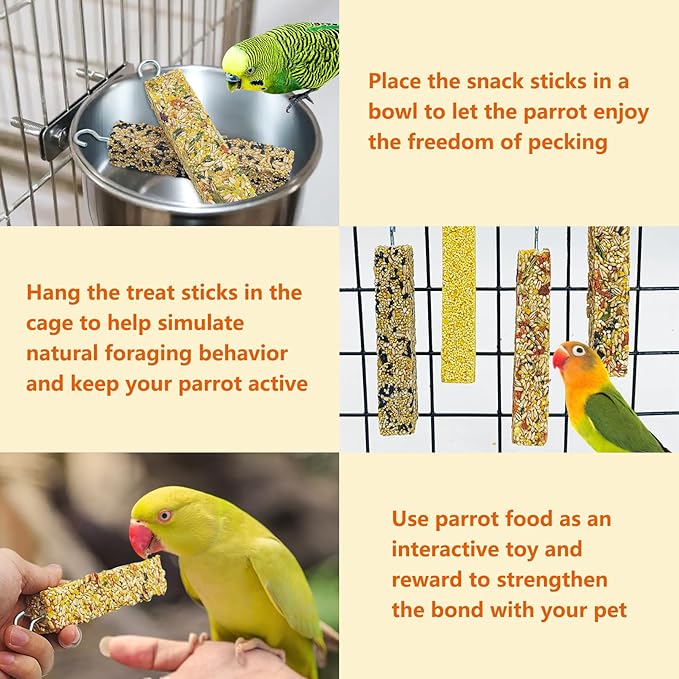 Fhiny 2 PCS Parakeet Treats Natural Cockatiel Food Grain & Vegetable Flavored Parrot Snack Sticks Bird Treats for Budgerigars Lovebirds Canaries Conurus Finches