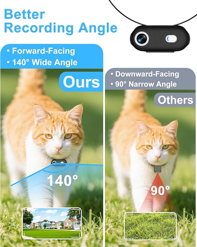 Dog & Cat Camera Collar with Phone APP, 1080P HD Video Recording, XS/M-Size Pet POV Cam for Dogs & Big Cats, Cordless Pet Collar Cameras with APP Viewing (M-Collar)