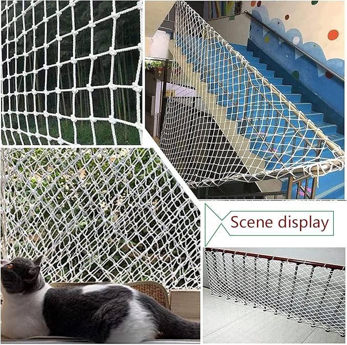 SCITOY Rope Net for Playground Safety Net in White Nylon Child pet Cat Safety Anti-Fall Net for Stair Railings Balcony Patio Protection 5cm mesh,10x10m(33x33ft)