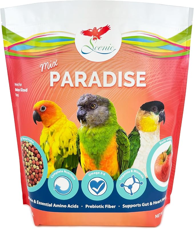 Scenic Mix Paradise Medium Parrot Food - 3.5 lb Bag - 1/4" Bird Pellets - Complete Nutrition for Sun Conures, Pionus, Senegals, Caiques & More