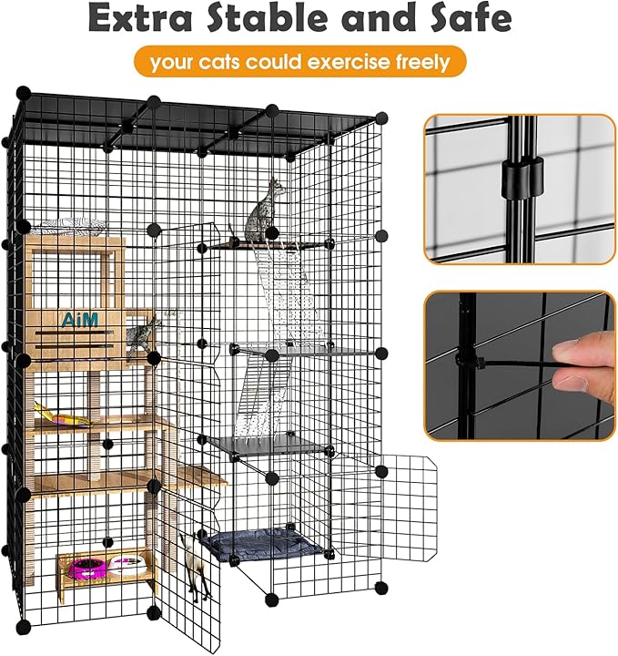 Cat Large Enclosure - DIY Catio Ideal for 1-3 Cats, Indoor & Outdoor, Detachable Metal Wire Kennel, 2x3x4 Exercise Place