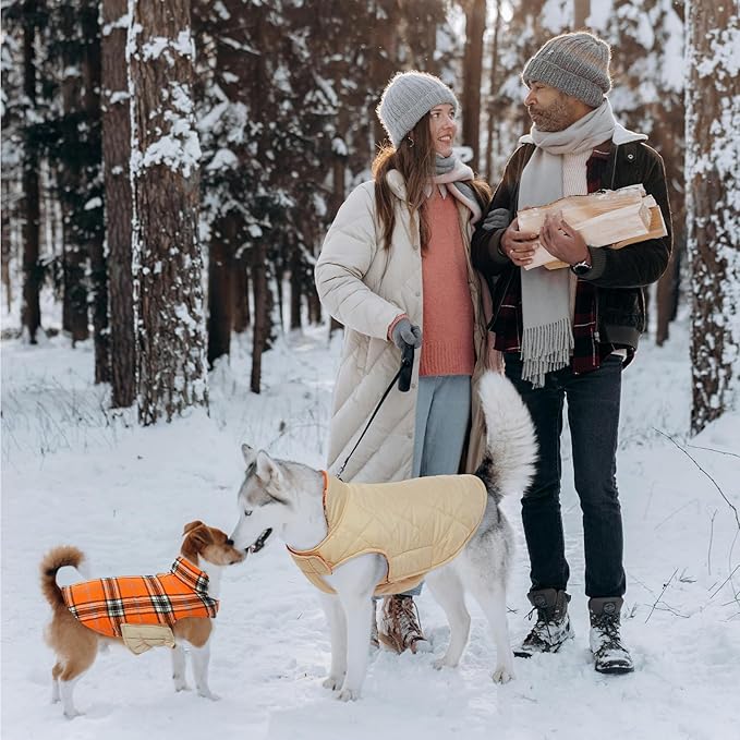 Kuoser Warm Dog Coat, Waterproof Dog Jacket for Extra Large Dogs, Adjustable Durable XL Doggie Winter Coat Reversible Cozy Puppy Cold Weather Apparel from Small to Large Breed, Orange XL