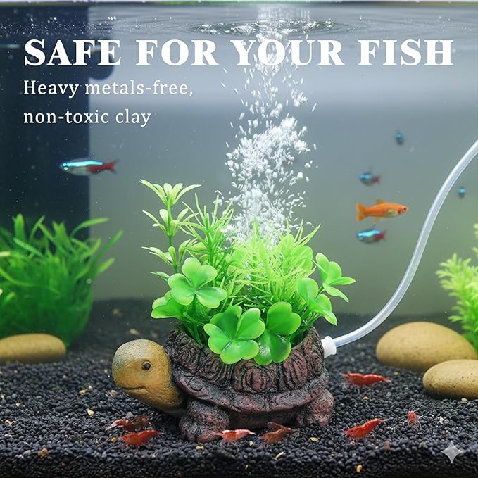 Turtle Tank Accessories Fish Tank Bubbler - Realistic Resin Turtle Aquarium Decor with Air Stone, Aquarium Bubbler Decorations for Fish Tank Oxygenation and Landscape Enhancement, With Air Tubing