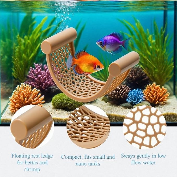 Natural Wood Betta Hammock - Floating Resting Log for Bettas, Shrimp & Nano Fish - Aquarium Hideout, Fish Tank Decor, Aquatic Perch for Small Tanks