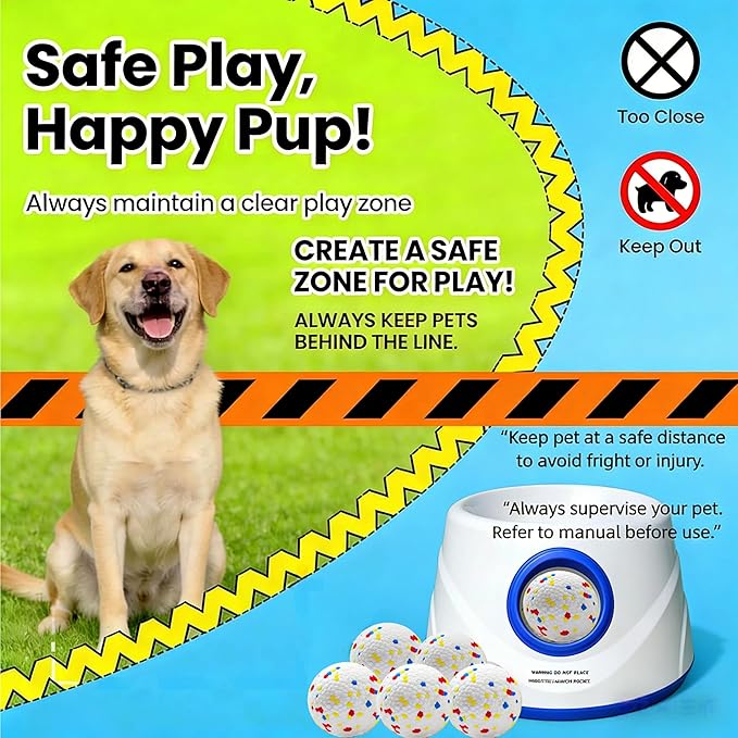 Interactive Dog Ball Launcher with 6 Balls – 15–45FT Adjustable Distance, Automatic Fetch Toy for Small to Medium Dogs, Indoor/Outdoor