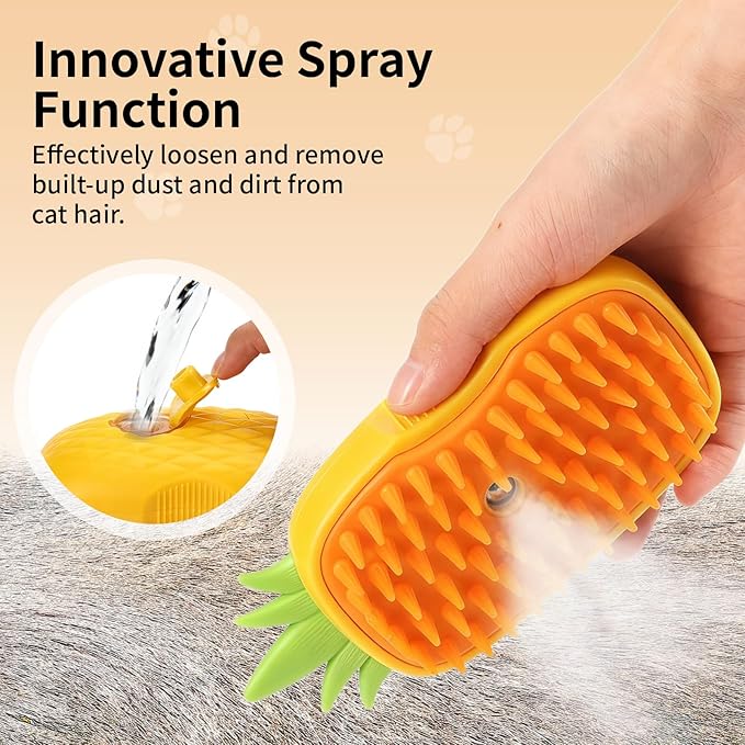 Cat Steam Brush for Shedding, 4 in 1 Rechargeable Steam Brush for Cats and Dogs, Anti-Static, Massage, Cleaning, Shedding & Combing All in One! (Yellow)