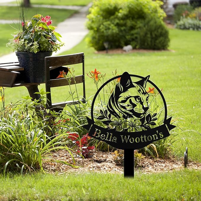 Custom Cat Grave Marker Outdoor, Personalized Metal Cat Memorial Grave Stake with Name and Date, Outdoor Waterrproof Cats Memorial Plaque