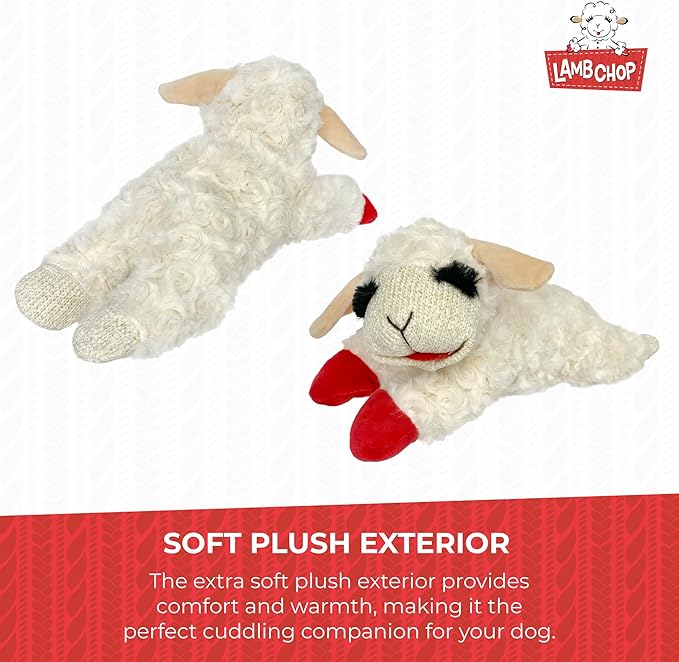 Multipet Lamb Chop Dog Plush Toy - Squeaky Toy for Small & Medium Dogs - Extra Soft Plush - Stuffed Animal for Cuddling & Playing (10",Cream,5 Squeakers),(Pack of 3)