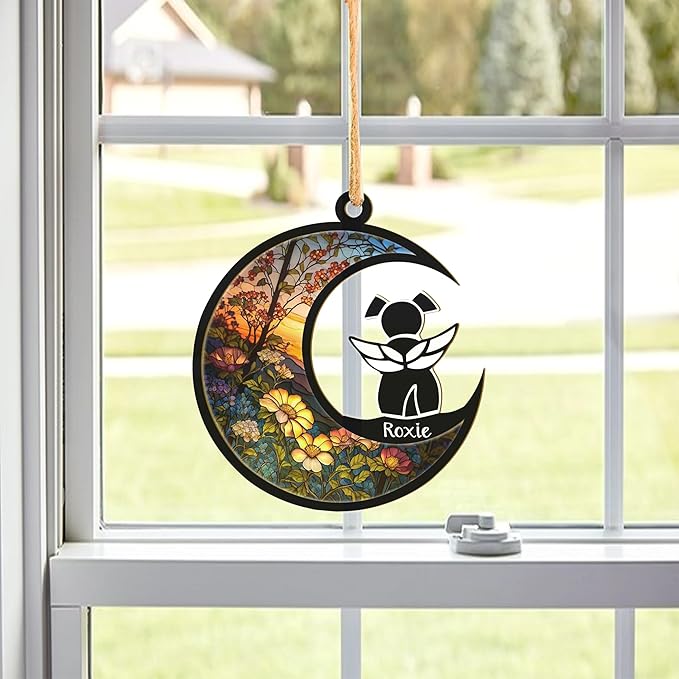 LOVELYPOD DIY Dog Ornament Suncatcher Memorial Gifts for Dog Lovers, A Black Dog with Wings on Window Hangings Suncatcher, Loss of Dog Sympathy Gift, Remembrance Gifts in Memory Dog (4 Inches)