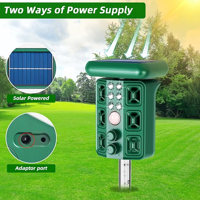 2026 Solar Sonic Racoon Fortress Pro Outdoor Cat Repellent, Ultrasonic Animal Repeller Squirrel Rabbit Deterrent with Motion Sensor&Flash Light to Scare Dog Skunk Out of Garden Yard Farm(