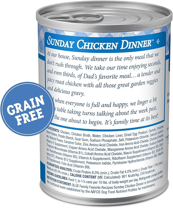 Blue Buffalo Family Favorites Adult Wet Dog Food, Made with Natural Ingredients, Sunday Chicken Dinner, 12.5-oz Can, 12 Count (Pack of 2)