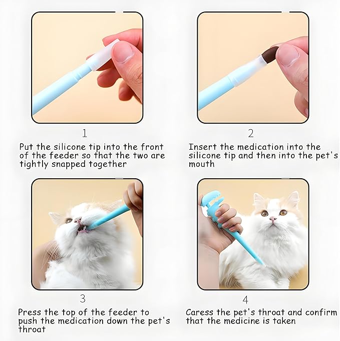 Pet Pill Dispenser, Pet Piller Gun Oral Tablet Capsule,Silicone Syringes for Cats, Dogs and Small Animals (Blue-Pusher+Syringe)