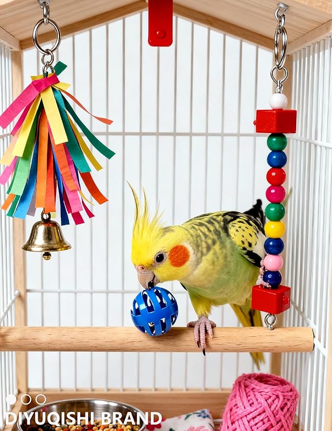 5-Pack Bird Toys for Parrots, Parakeets - Colorful, Safe, Fun for Big & Small Birds, Chase Toys Wildly (1.5'' - 2.8'')