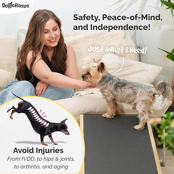 DoggoRamps Dog Ramp for Couch - Furniture Quality Solid Maple - with Anti-Slip Grip & Landing Platform - Adjustable Dog Ramp 14" to 21" - Couch Ramp for Dogs up to 150lbs - Made in North America