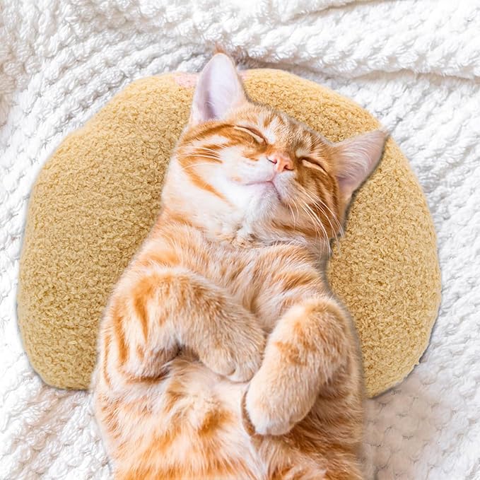 Andiker Pillows for Cats, U Shape Soft Fluffy Kitten Pillow to Lay On Cat Bed Pillow Ultra Soft Pet Pillow for Cat Fluffy Cats Pillows for Indoor Cats and Puppies to Improve Sleep Quality (Yellow)