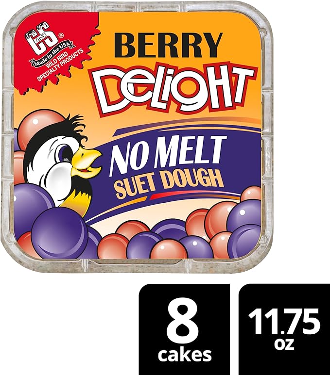 C&S Berry Delight No Melt Suet Dough, Suet Cakes for Wild Birds, 11.75 Ounces, Pack of 8