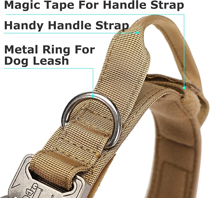 Dog Tactical Collar Military Dog Training Collar Control Handle and Heavy Metal Buckle for Medimum Large Dog Training Behavior Aids Brown XL