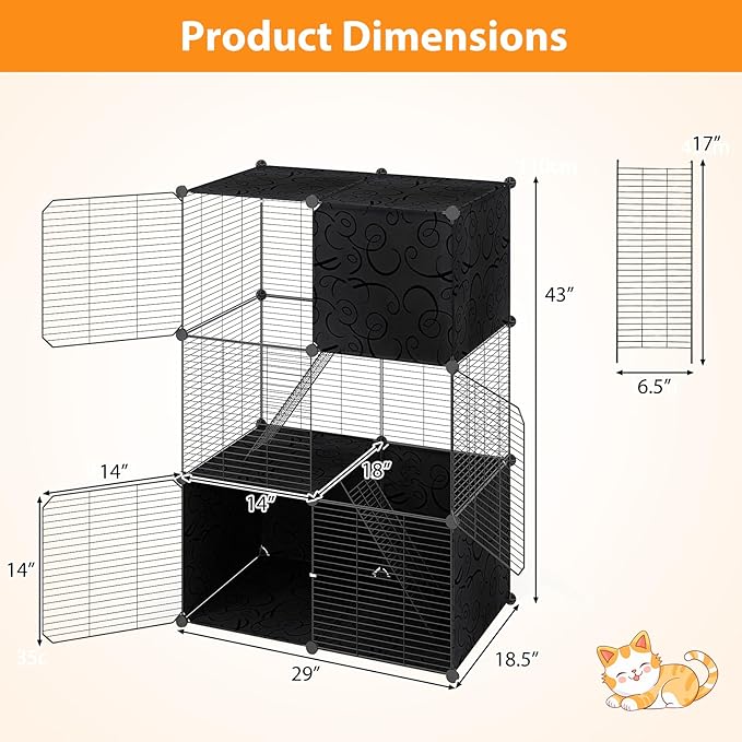 Tangkula Cat Cages Indoor, 3-Tier Large Cat Enclosure with 2 Ladders, 3 Doors, Detachable Metal Wire Kennel for Indoor Cats to Play and Rest, DIY Cat Crate & Pet Playpen Catio for Small Animals