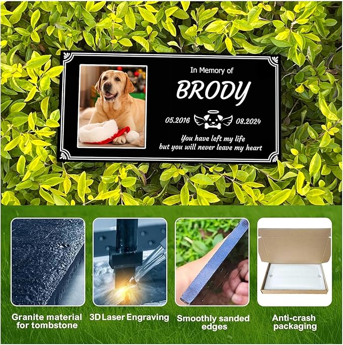 Personalized Pet Memorial Stone, Weatherproof Granite Dog Headstone - Custom Grave Markers for Dogs&Cats Engraved with Photo Name Date,Memorial Stones for Memory Garden