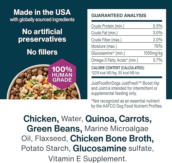 JustFoodForDogs JustFresh Boosts Hip & Joint Support Dog Food Topper with Glucosamine, Bone Broth, and Omega-3 Fatty Acids, 8 oz Pouches - 8 Pack