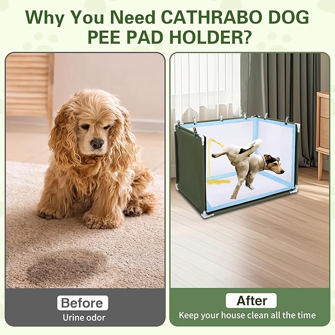 24x17.7x17.7 Dog Pee Pad Holder with High Walls,Waterproof Puppy Litter Box,Foldable Indoor Dog Potty,No Spill Pet Toilet for Small/Medium Puppy, Easy Clean,Army Green