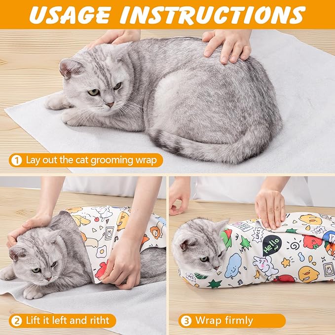35.5 in Extra Large Cat Wrap for Cutting Nails, Self-Adhesive Cat Grooming Wrap Anti-Escape Cat Restraint for Nail Clipping Cat Swaddle Wrap Cat Wrapping Cloth for Pet Cleaning and Beauty