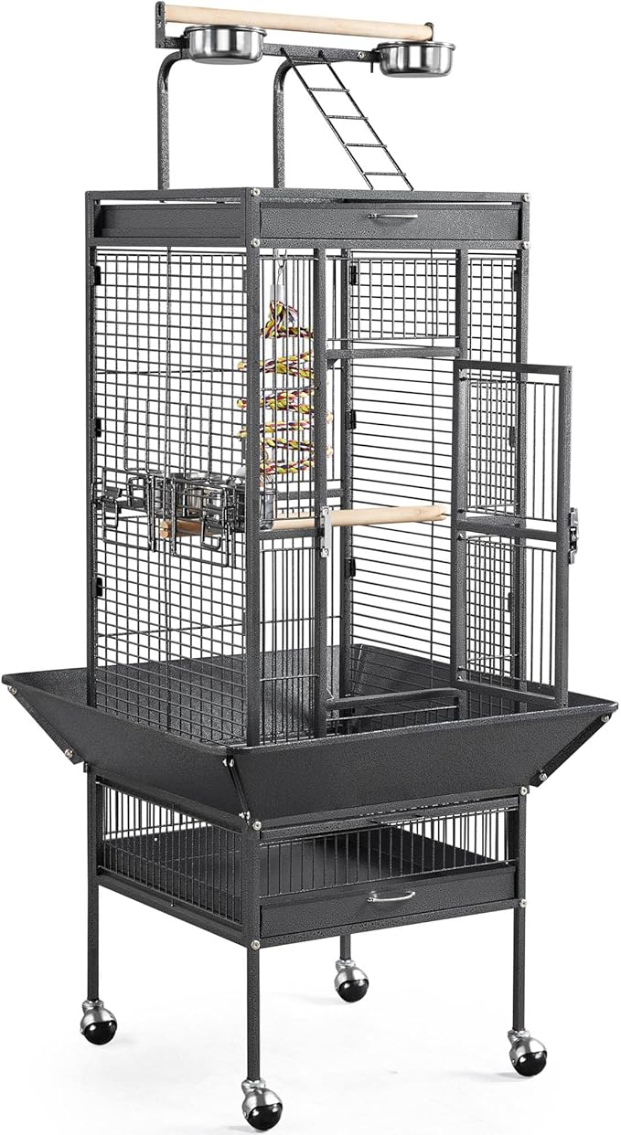 Yaheetech 61.5-inch Wrought Iron Rolling Large Parrot Bird Cage for Parakeets with Play Top