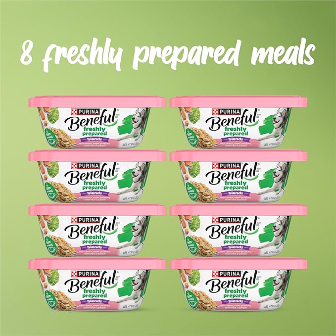 Purina Beneful Freshly Prepared Blends Wet Dog Food With Salmon, Sweet Potatoes, Brown Rice and Spinach - (Pack of 8) 10 oz. Tubs