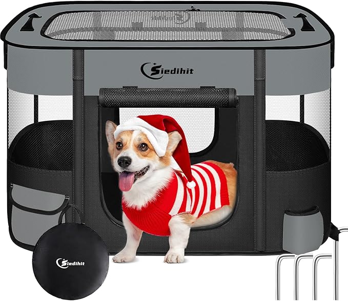 Dog Playpen,Cat Pet Puppy Pen,Portable Playpens for Dogs Indoor Outdoor Travel Camping Use,Foldable Dog Kennel Tent Crate for Rabbit Small Animals with Carrying Case (Dark Grey, Large)