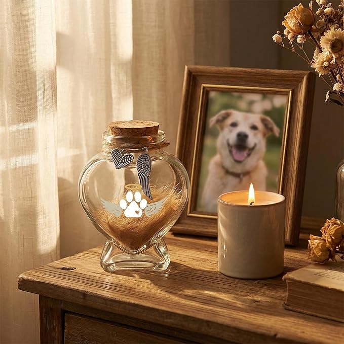 Loss of Dog Cat Pet Sympathy Gift, Memorial Bottle for Pet Hair, Pet Fur Keepsake, Memorial Urn, Dog Memorial Suncatcher and Dog Hair Keepsake, Dog Memory Memorial Keepsake(SunCatcher)