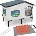 GASUR Weatherproof Heated Cat House for Outside Cats, Outdoor Cat House with Cats Heated Pad for Winter, Insulated Heating Cat Houses, Elevated Safe Feral Cat Houses Heat Cat Shelter (20"x17"x16")