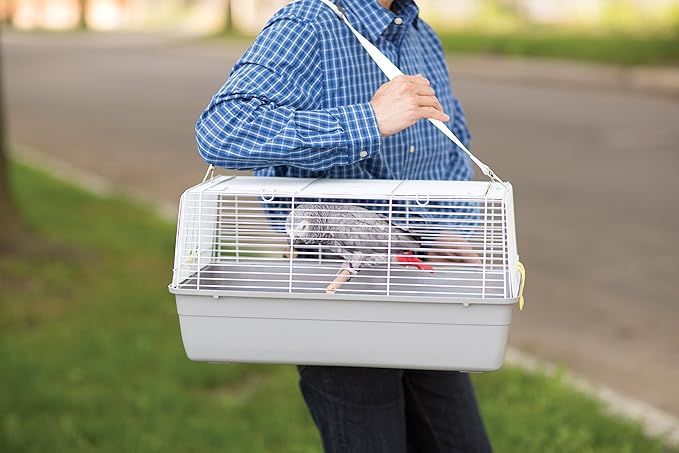 Prevue Pet Products Small Animal Travel Carrier - Hamster, Bird, Parakeet, Gerbil, Rabbit, Ferret, Guinea Pig, & Rat Carrier, Easy Pet Transportation, Travel Bird Cage, Lightweight & Portable - Gray