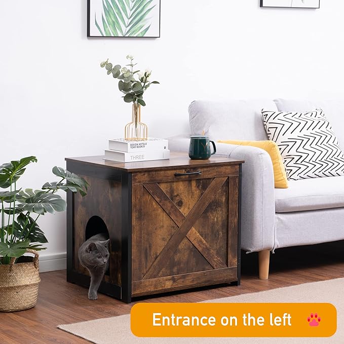 Dwanton Cat Litter Box Furniture Hidden, Cat Litter Box Enclosure, Reversible Entrance Can Be on Left or Right Side, Indoor Cabinet, Wooden Washroom, End Table, Nightstand, Rustic Brown, 23.6" L