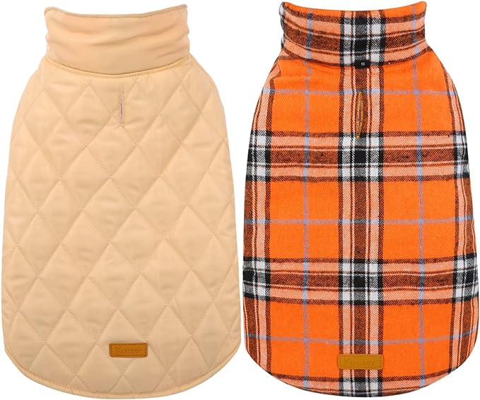 Kuoser Warm Dog Coat, Waterproof Dog Jacket for Extra Large Dogs, Adjustable Durable XXL Doggie Winter Coat Reversible Puppy Cold Weather Apparel from Small to Large Breed, Orange XXL