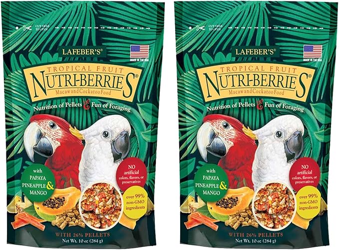 LAFEBER'S Tropical Fruit Nutri-Berries Pet Bird Food, Made with Non-GMO and Human-Grade Ingredients, for Macaws (10 Ounce Pack of 2)