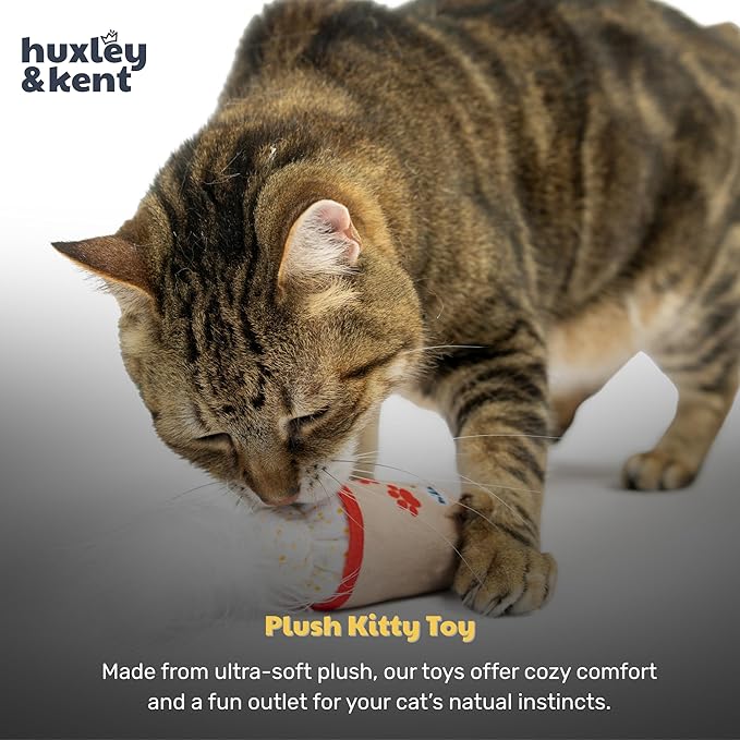 Huxley & Kent Plush Cat Toy - Holiday Interactive Catnip Toy for Cats & Kittens - Soft with Crinkle & Catnip - Fun Indoor Play - Meh Nog