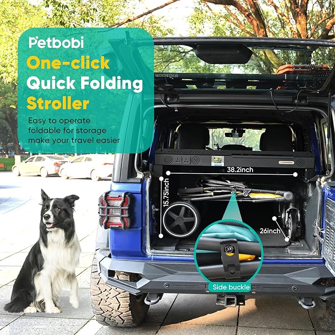 Petbobi Dog Stroller for Large & Medium Dogs - Easy Fold Dual Entry Pet Stroller with One-Foot Brake, All Terrain Wagon Cart with Air Mesh, Ideal for Large Senior Pets up to 80 lbs, Black