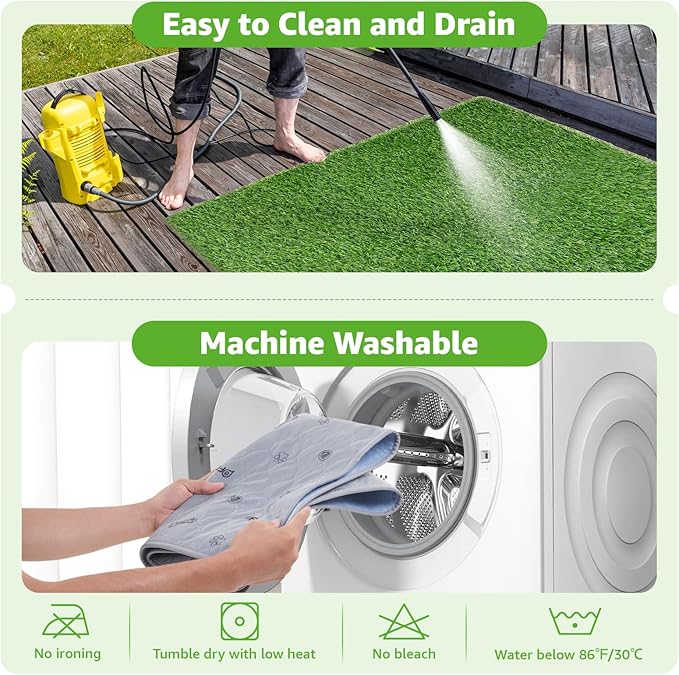 Dog Grass Mat with Pee Pad, Artificial Indoor Turf Grass Potty Training Pads for Dogs Tray Doggies Washable Reusable Puppy Pads Leakproof Pee on Outdoor Patio Balcony Apartment(24.5x39'')