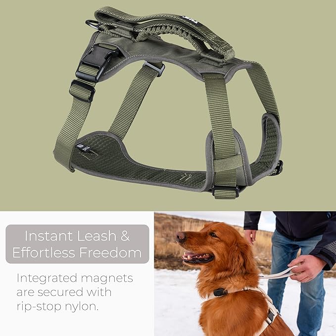 TUG Grab Dog Harness | Integrated Traffic Leash Magnetically Attached for Quick Control (XL/Green)