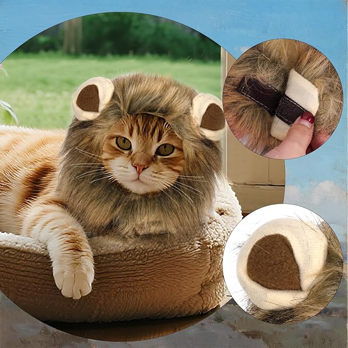 Lion Mane Wig for Cat Costume, Pet Cat Halloween Costumes for Halloween Christmas Easter Festival Parties Photo Shoots