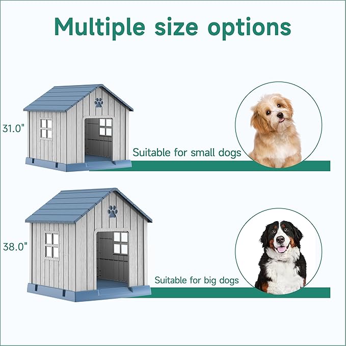 DRATO Dog House Indoor Outdoor for Small to Large Sized Dogs Indoor Outdoor Doghouse Large Shelter with Elevated Floor, Easy to Assemble (Blue, 38Inch(37.8 * 40.87 * 38.82))