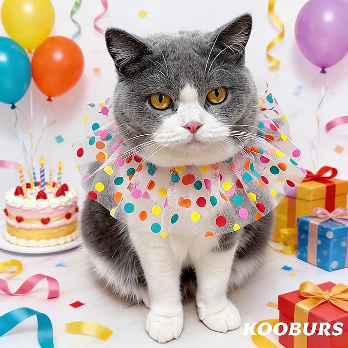 Cute Pet Birthday Costume Bandana Scarf Bib and Hat Set for Cat and Dog, Cat Dog Birthday Decorations Outfits (Polka Dot)