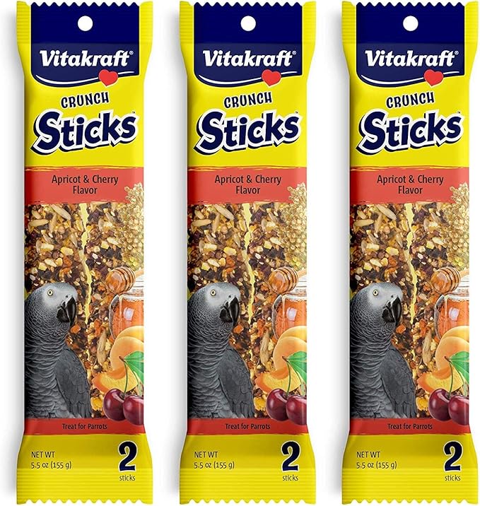 Vitakraft 3 Pack of Apricot & Cherry Crunch Sticks for Parrots, 2 Sticks Each
