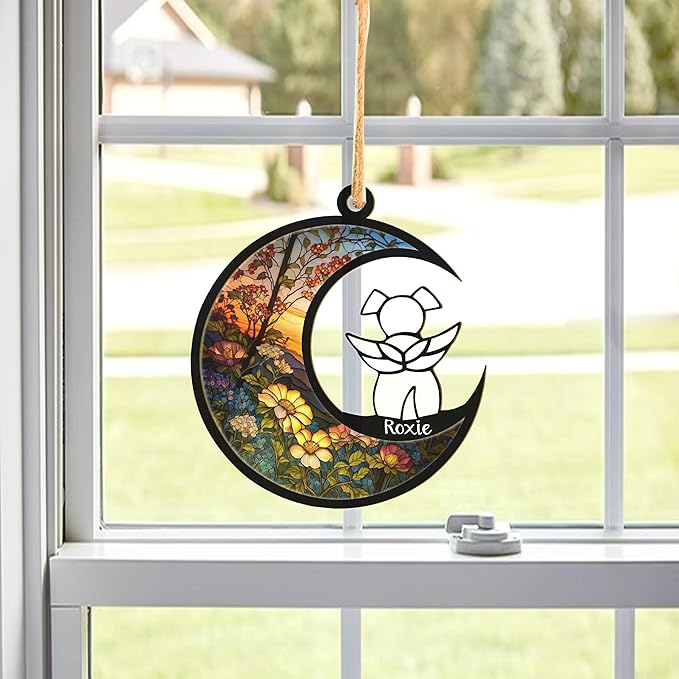 LOVELYPOD DIY Custom Dog Ornament Suncatcher Memorial Gifts for Dog Lovers, A White Dog with Wings on Window Hangings Suncatcher, Loss of Dog Sympathy Gift, Remembrance Gifts in Memory Dog (4 Inches)