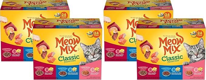 Meow Mix Tenders in Sauce Classic Favorites Wet Cat Food Variety Pack,2.75 Ounce Cup,(Pack of 96)